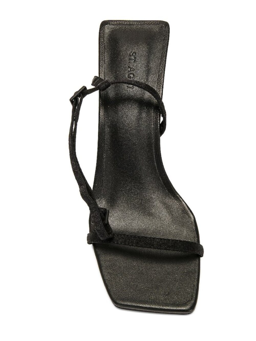 St. Agni Brasserie Wedge Black Leather Strappy Sandals Square Toe Heel
